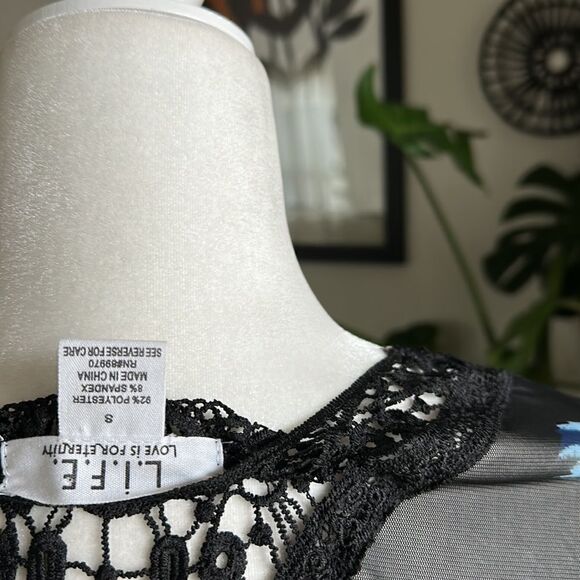 NWOT L.I.F.E Sheer Floral Dress Layering Cover High Low Black Retro Feminine - Picture 10 of 10